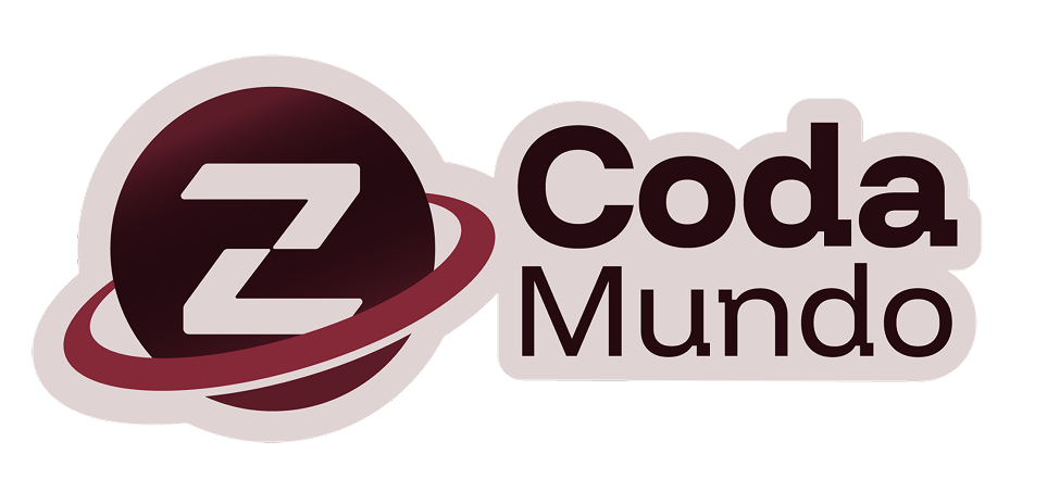 Logotipo Coda Mundo com um planeta estilizado e texto